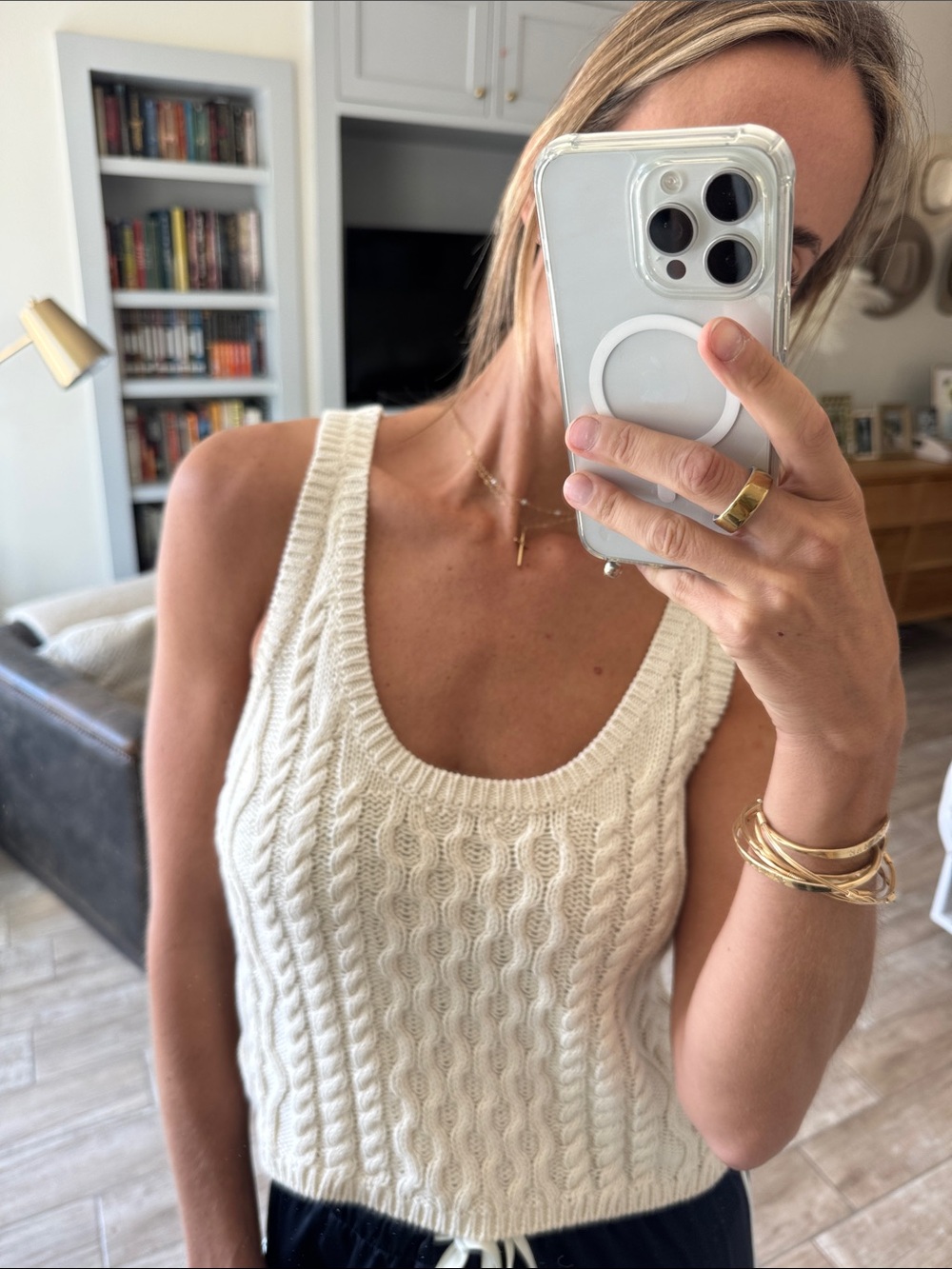 Knit Cable Tank Top - Cream